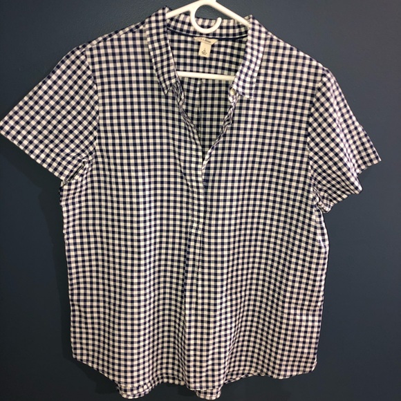 L.L. Bean Blue/White Gingham Short Sleeve Shirt - Picture 2 of 7